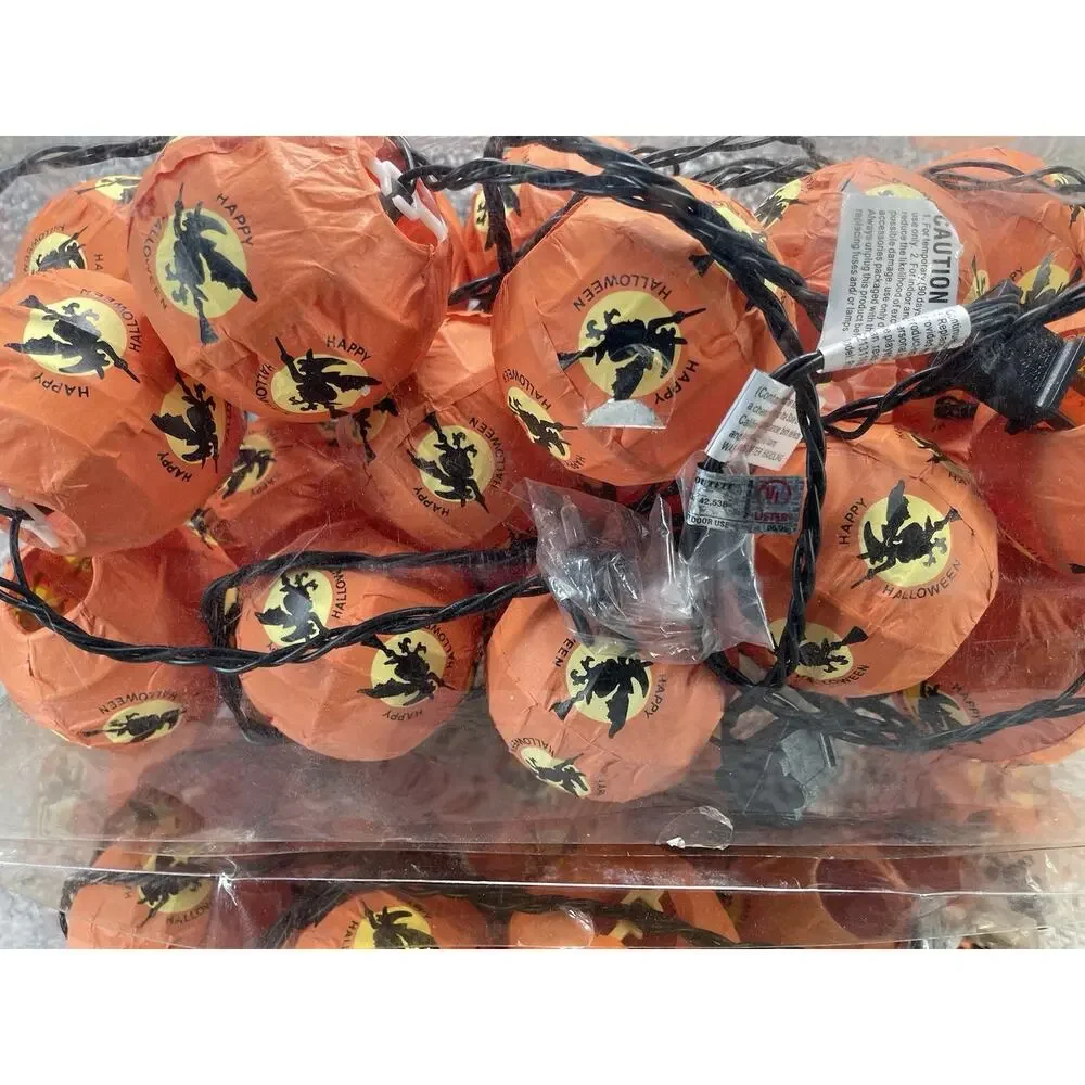 Happy Halloween Witch Flying Lantern Lights 2 Pack Bundle Orange Home Decor